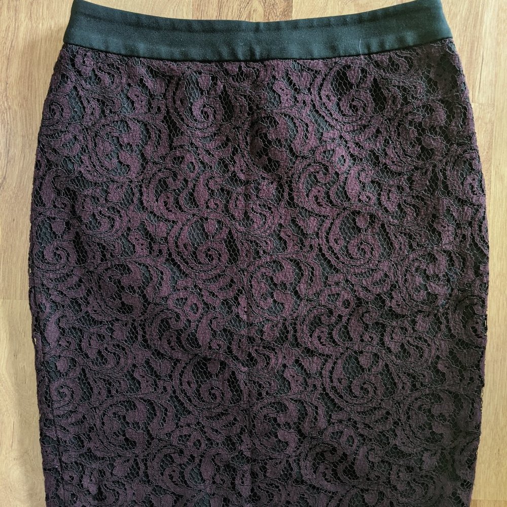 Loft Women 4 Red Lace Overlay Pencil Skirt Lined